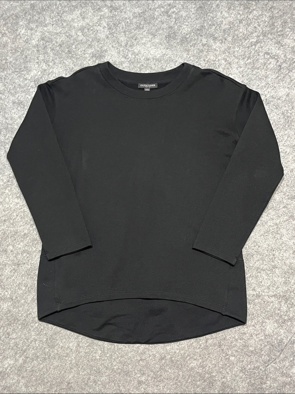 Eileen Fisher Black Relaxed Long-Sleeve Crew Top Organic Cotton
